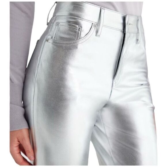 Express Silver Straight Leg Ultra High Rise Pants Sz 8 - Picture 3 of 7